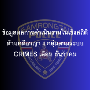 ข้อมูลผลการดำเนินงานในเชิงสถิติด้านคดีอาญา 4 กลุ่มตามระบบ CRIMES เดือน ธันวาคม 2567